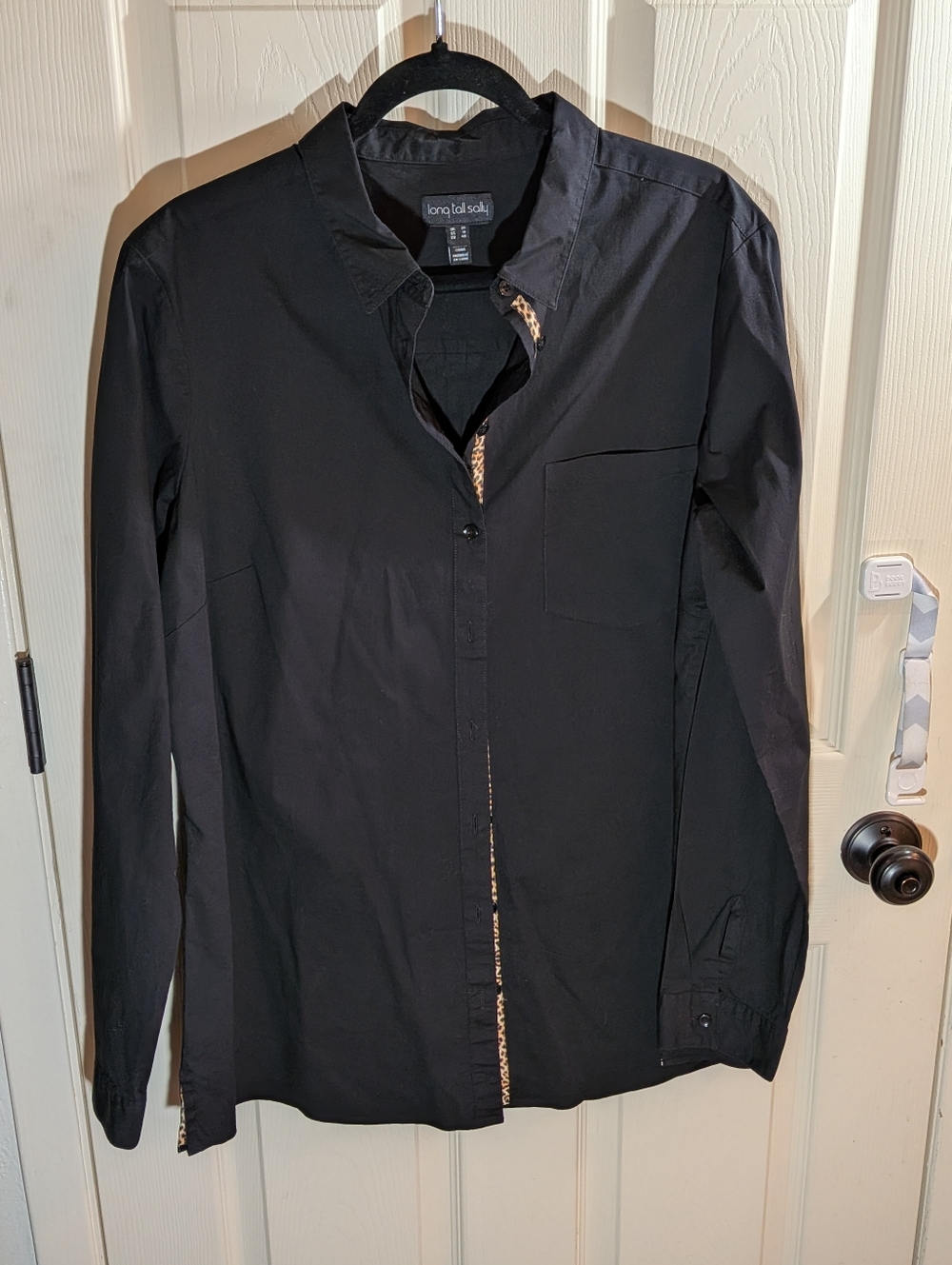 Size 16 Long Tall Sally Black Button Down With Leopard Print Accents